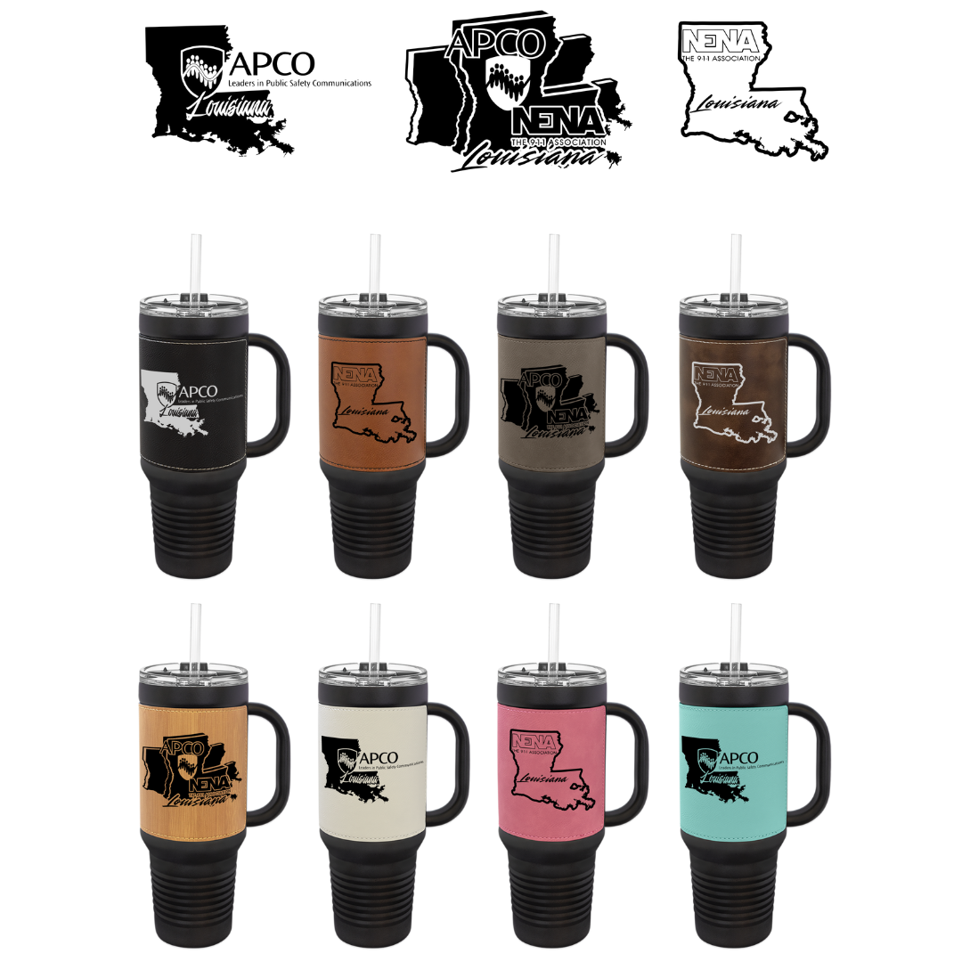 40oz - Black/Leatherette Tumbler with Handle- APCO-NENA
