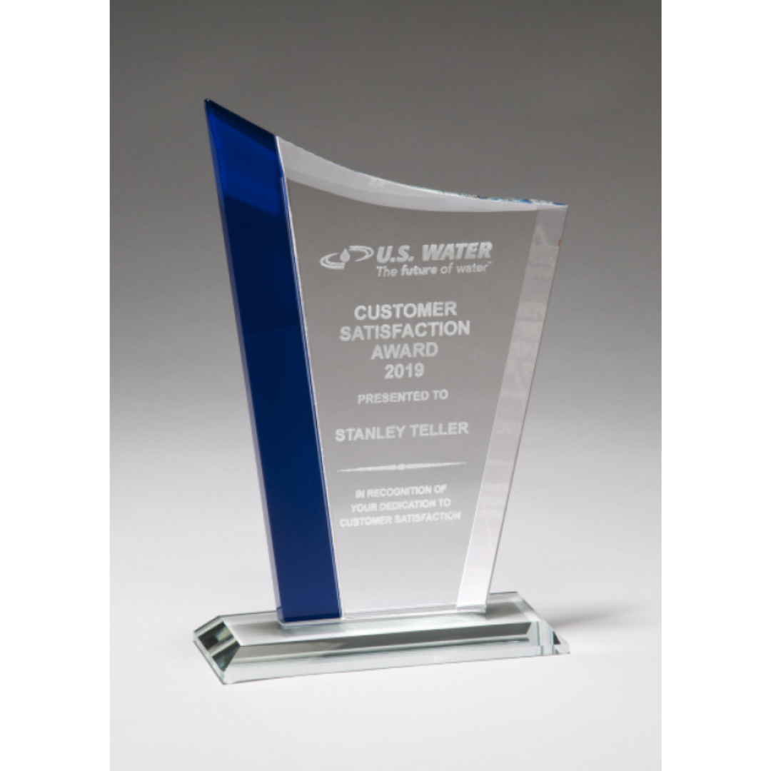 Zenith Series Jade Glass Award with Blue Glass Highlights