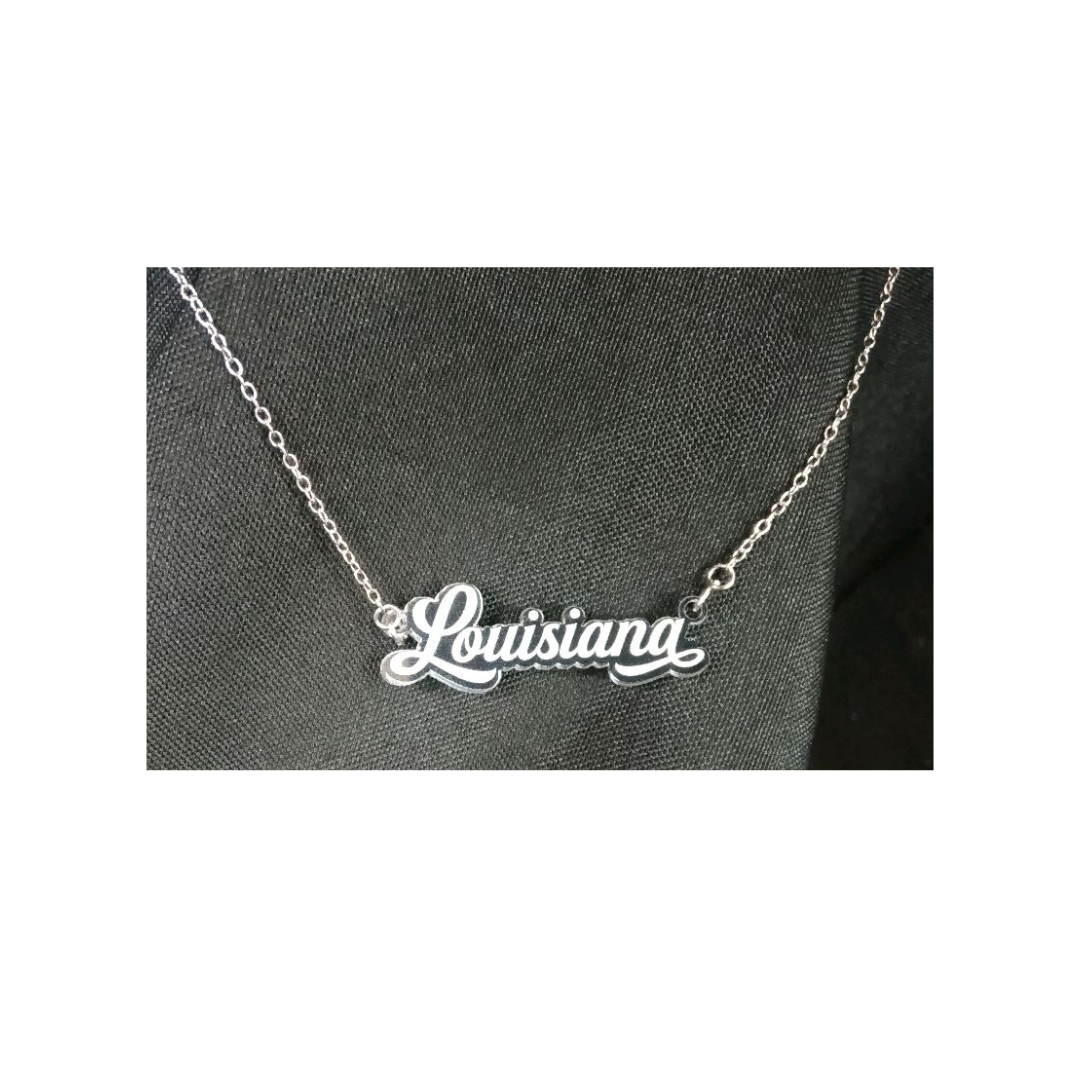 "Louisiana" Script Acrylic Necklace