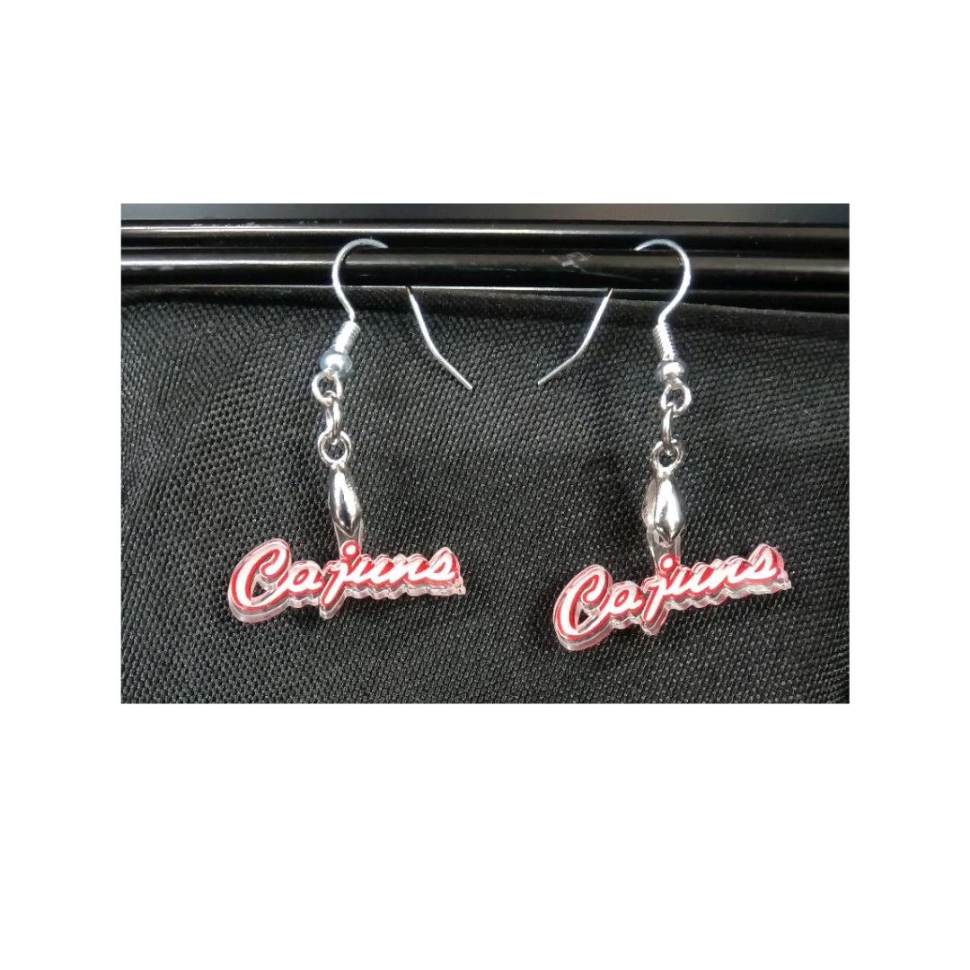 Vintage "Cajuns" Script Acrylic Earrings