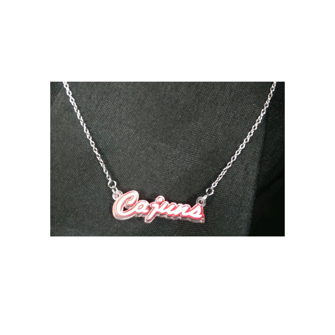 Vintage "Cajuns" Script Acrylic Necklace