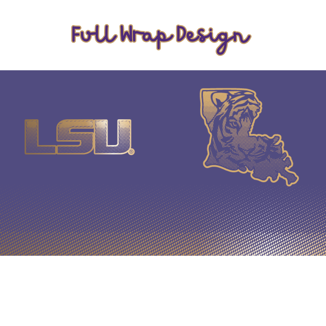 Purple/Gold Laser Engraved LSU Dot-Fade Full Wrap Tumbler