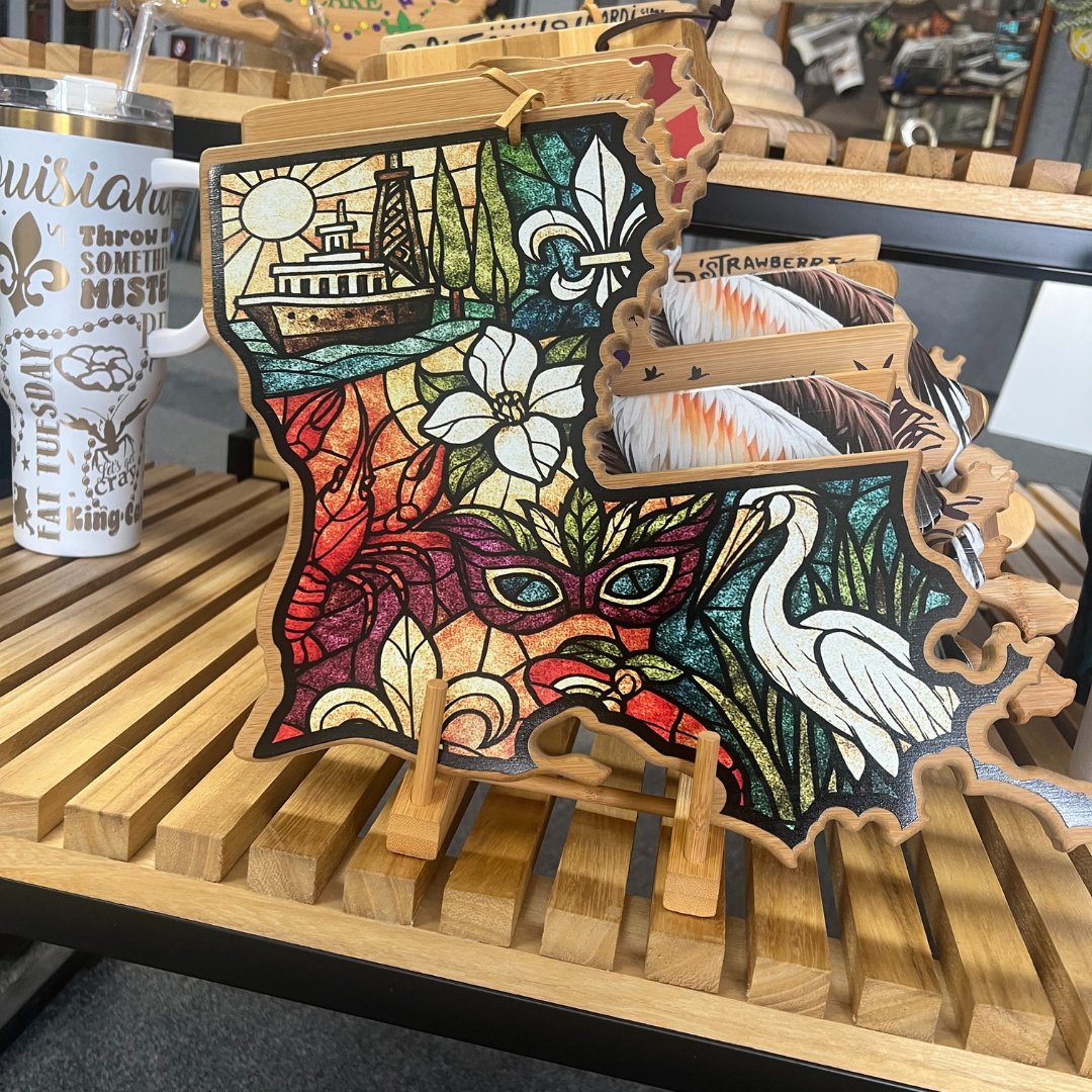 Full Color Louisiana Shaped "Stained Glass" Cutting Board
