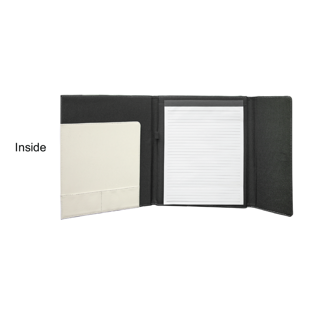 Junior League of Lafayette -9x12 White/Black Leatherette/Canvas Portfolio with JLL Icon Logo