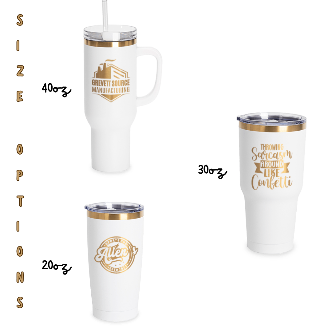 White/Gold Laser Engraved LSU Full Wrap Tumbler