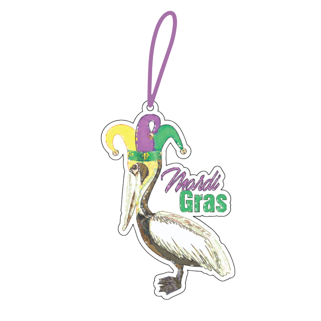 Mardi Gras Pelican with Jester Hat Acrylic Ornament