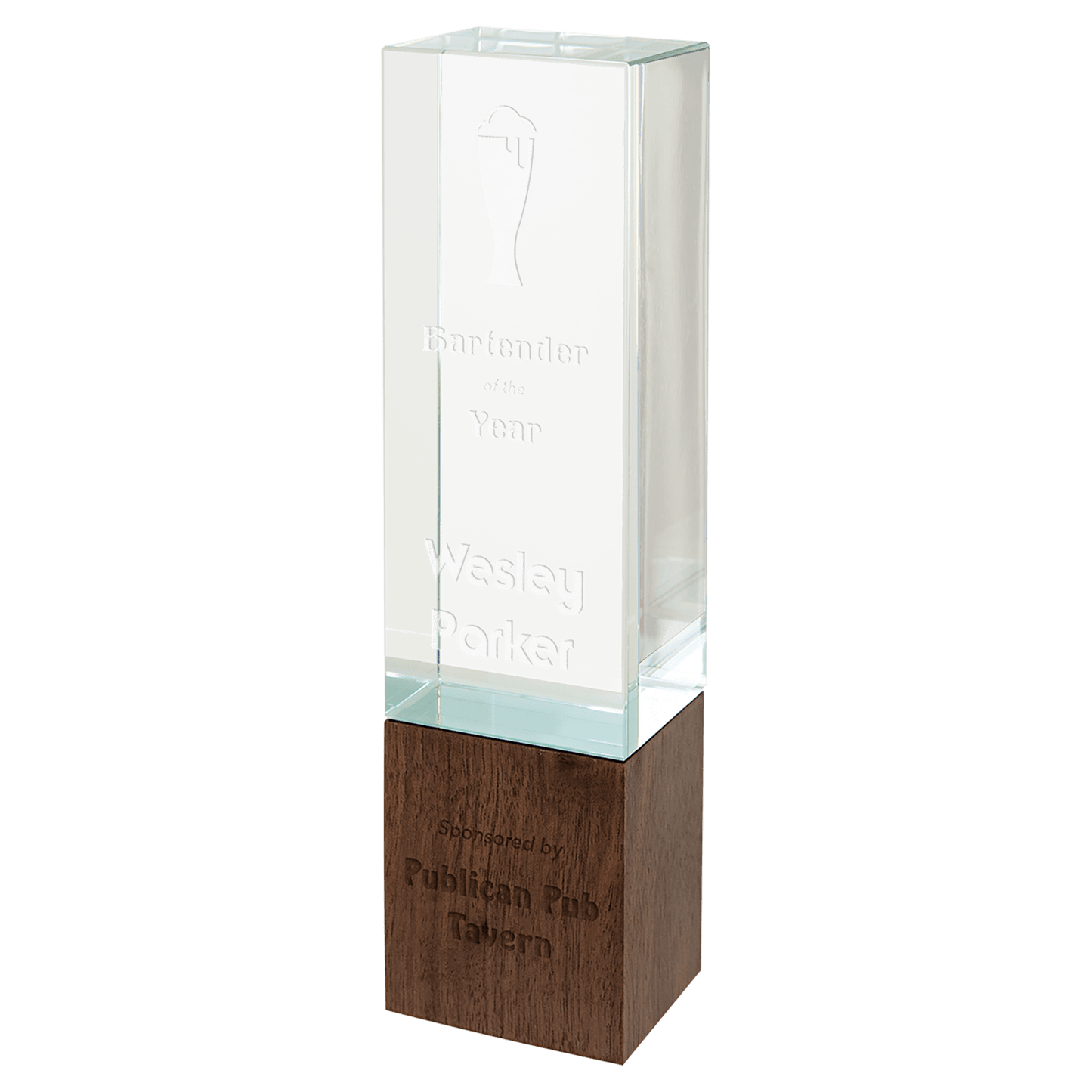 Rectangle Sierra Glass Award with Walnut Base