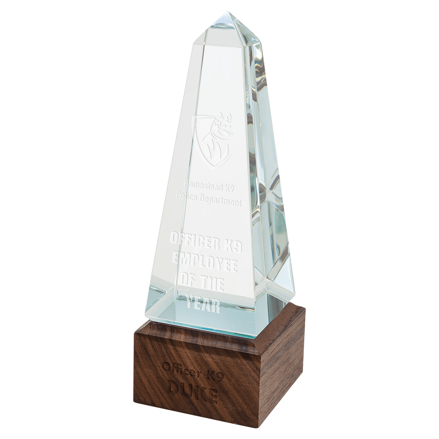 Obelisk Sierra Glass Award with Walnut Base