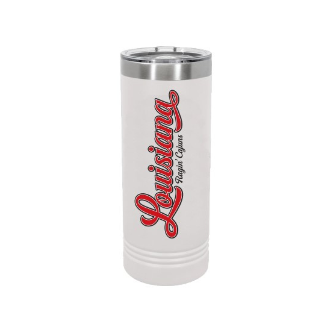 White UL Slim Tumbler w- Louisiana Script Logo