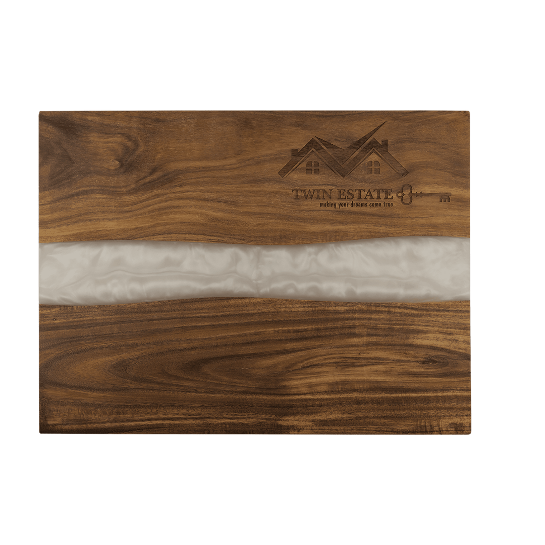 White Pearl Resin and Acacia Wood Board