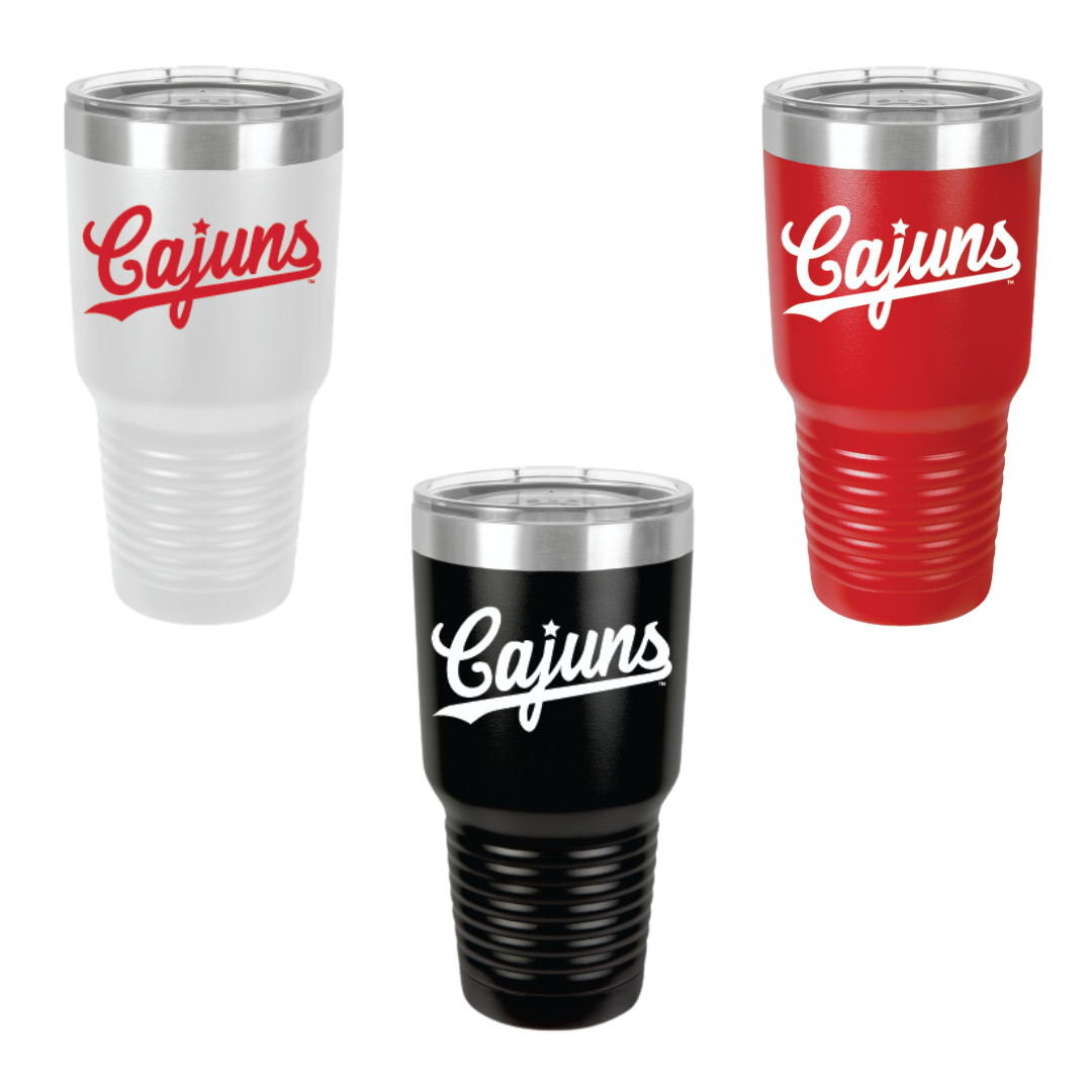 Vintage Cajuns Baseball Script  30oz Stainless Tumblers - Color Logos