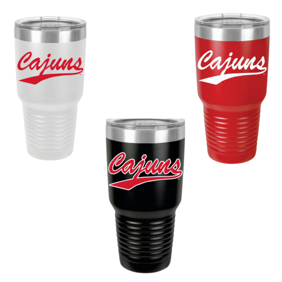 Vintage Cajuns Softball Script  30oz Stainless Tumblers - Color Logos