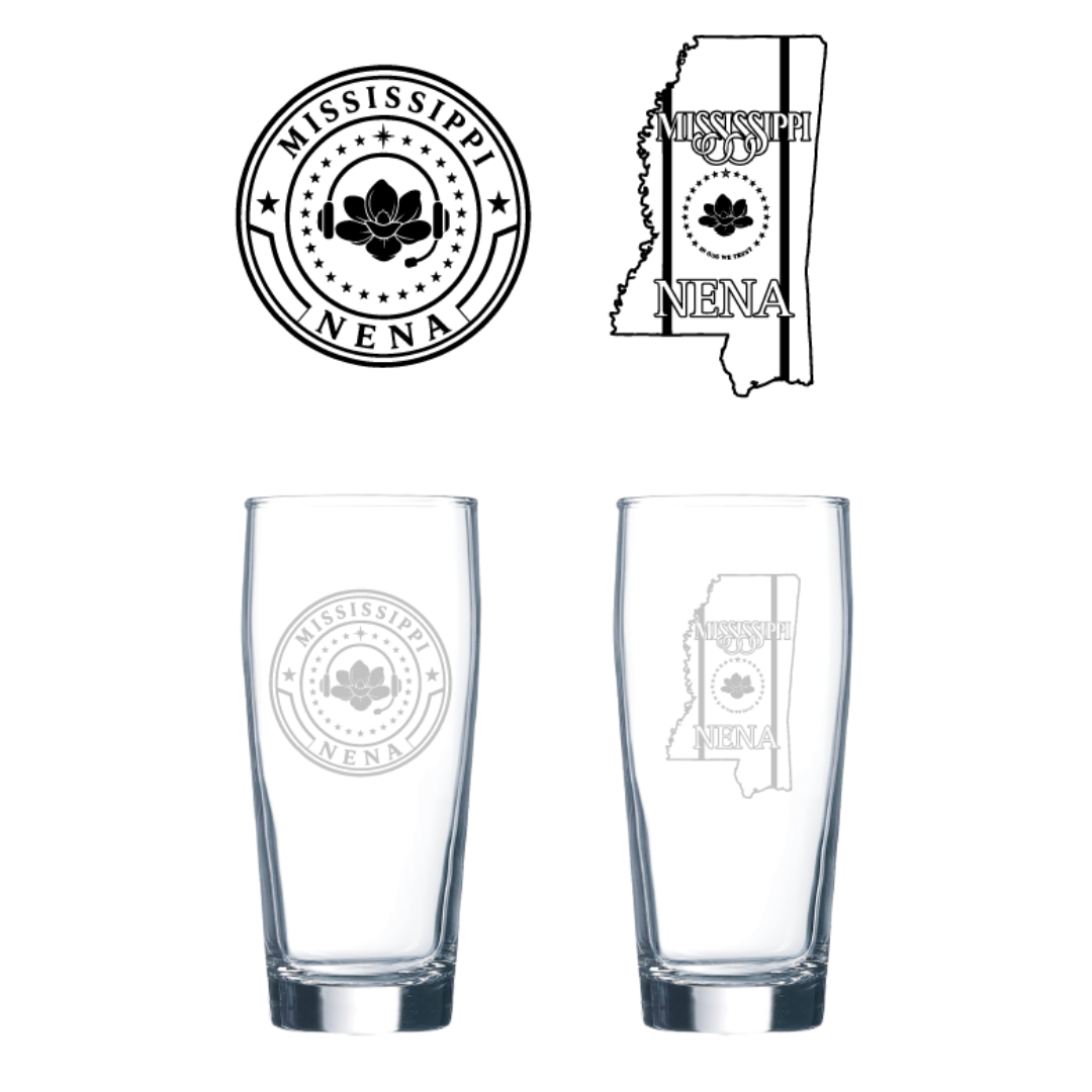Etched 16oz Will Becher Beer Glass- MS NENA