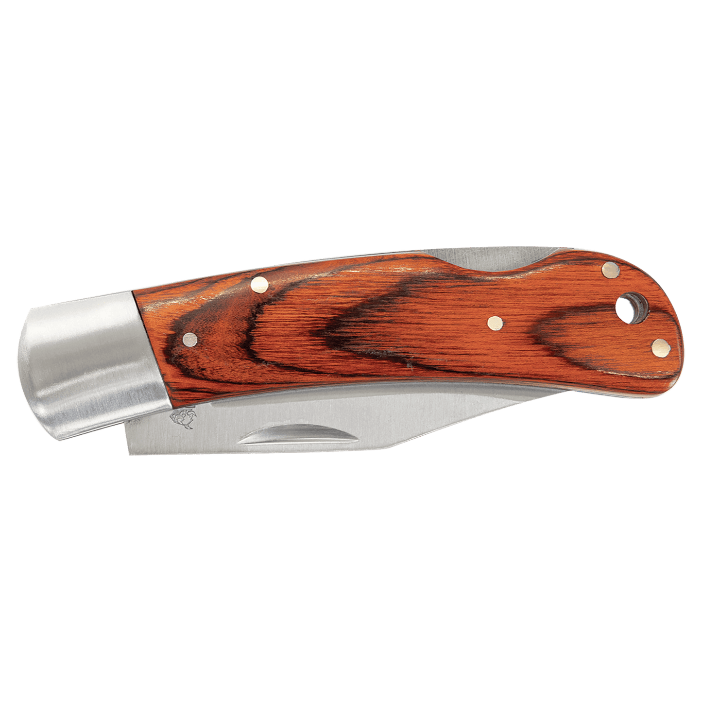 Wood Folding Knife with Leather Sheath - 4"