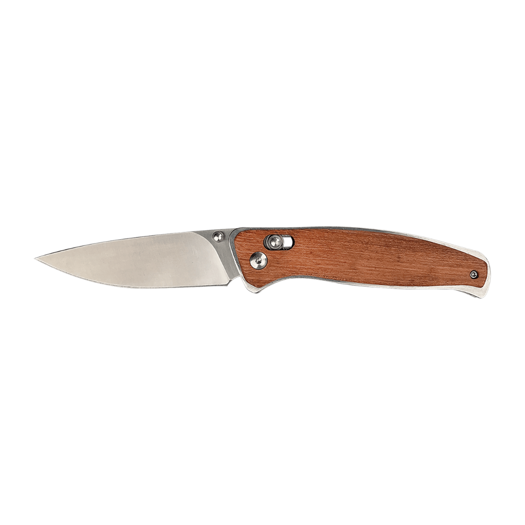 Wood Button Lock Folding Knife - 4.5"