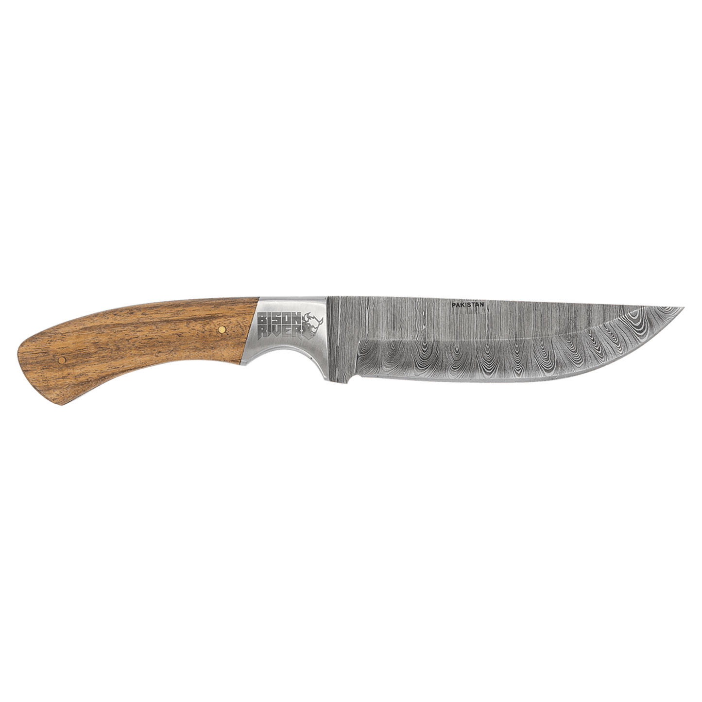 Fixed Blade Wood Knife with Damascus Steel Blade and Leather Sheath - 9.5"