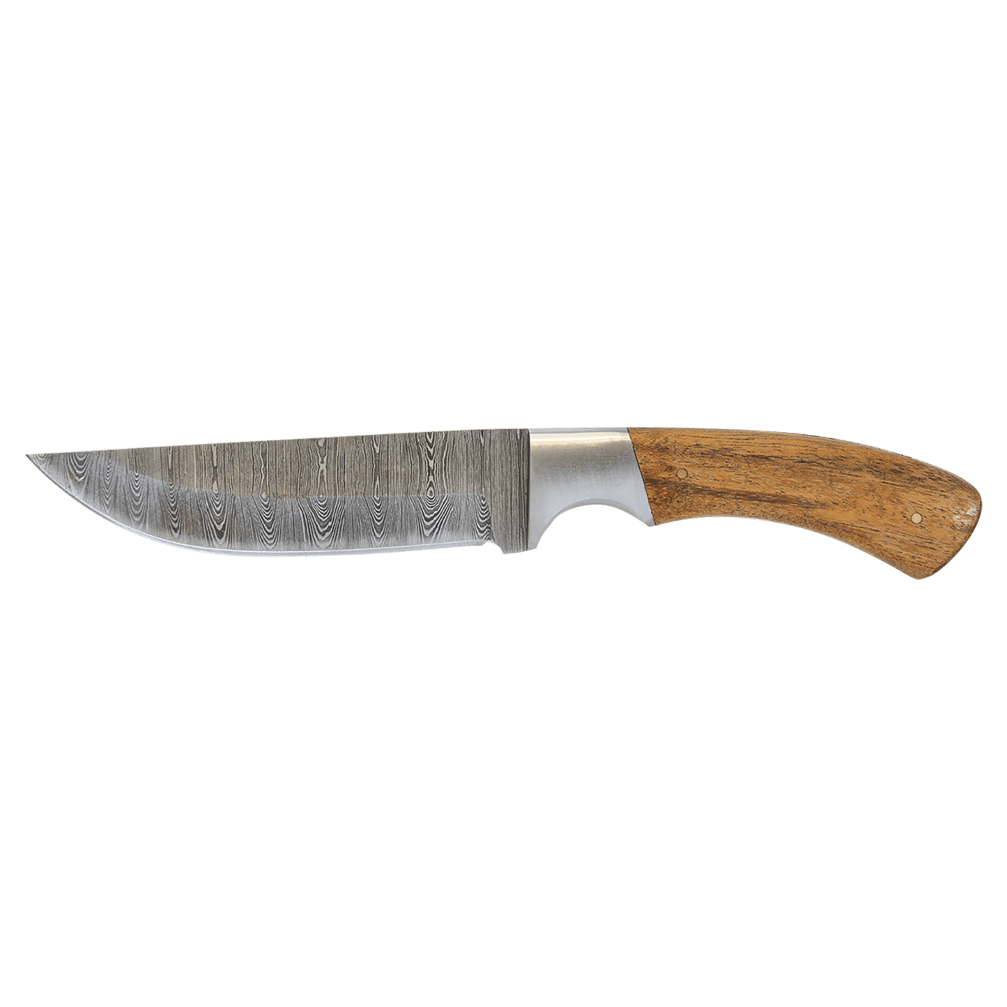 Fixed Blade Wood Knife with Damascus Steel Blade and Leather Sheath - 9.5"