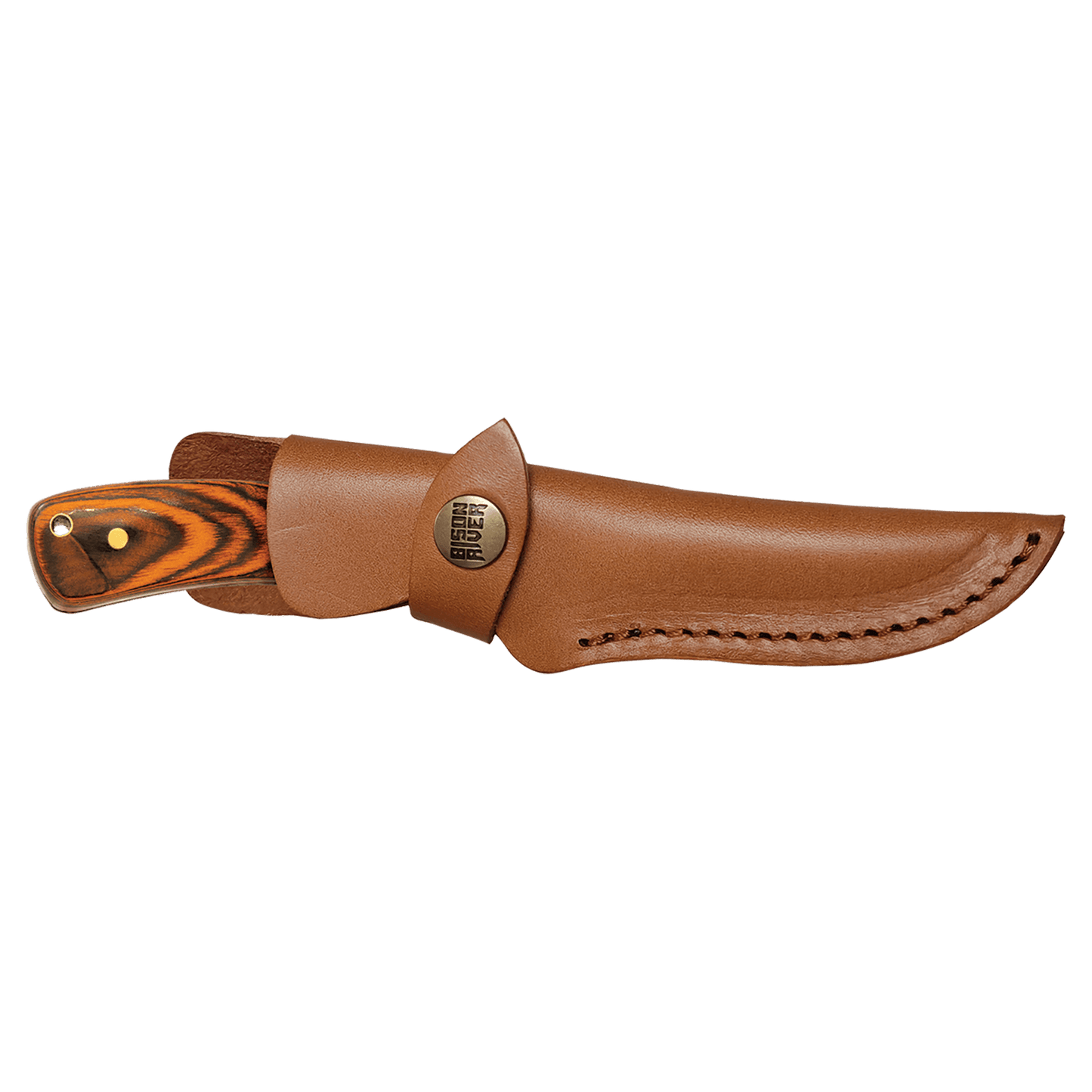 Fixed Blade Wood Knife with Leather Sheath - 7.75"