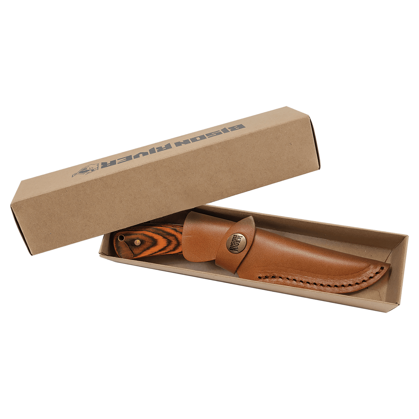 Fixed Blade Wood Knife with Leather Sheath - 7.75"