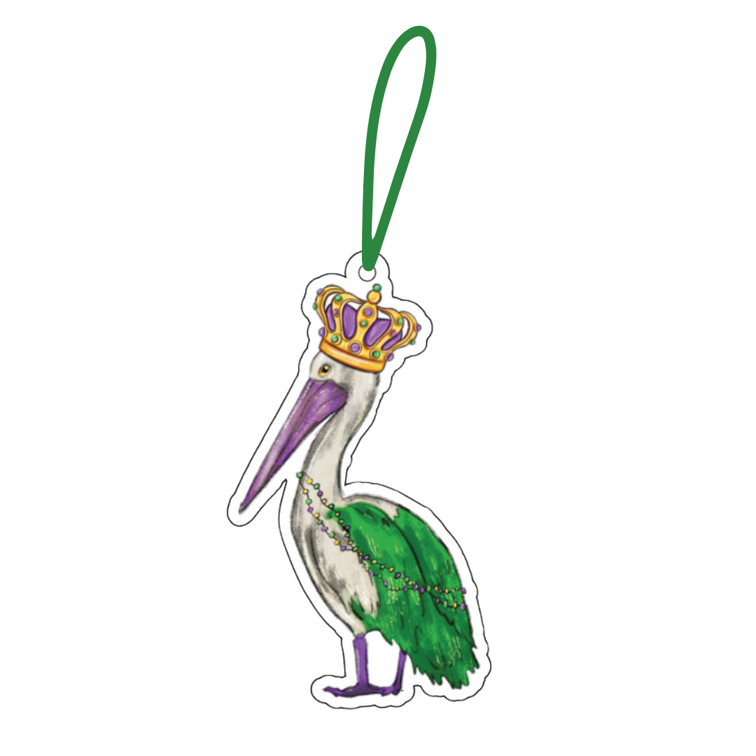 Mardi Gras Pelican with Crown Acrylic Ornament