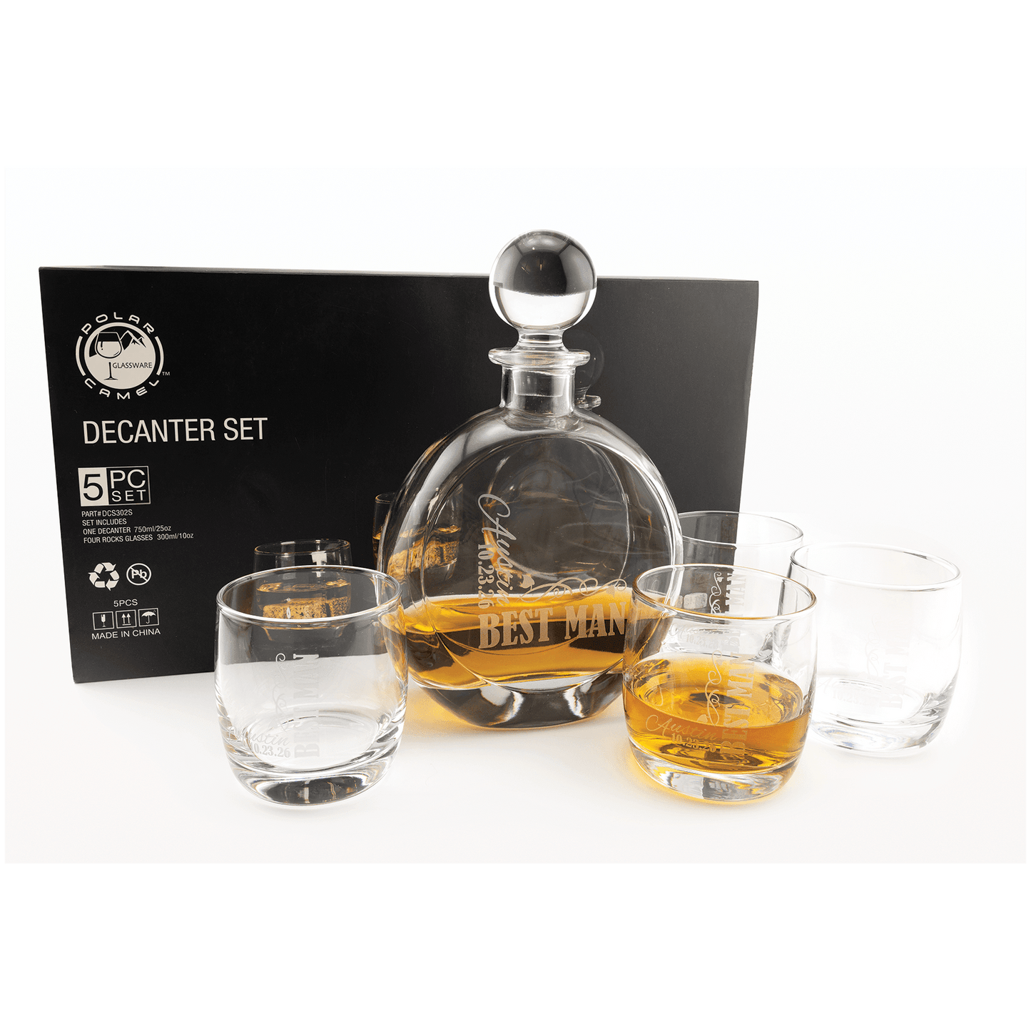 Flat Round Glass Decanter Set - 750ml
