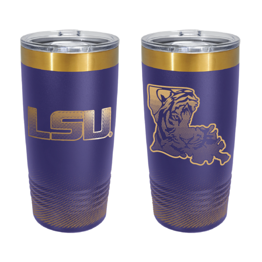 Purple/Gold Laser Engraved LSU Dot-Fade Full Wrap Tumbler