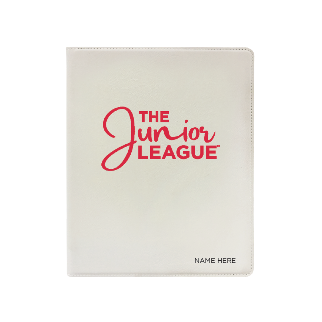 Junior League of Lafayette -9x12 White Leatherette Portfolio with JL Logo