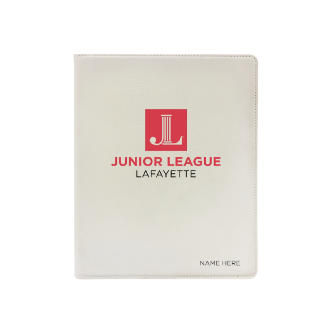 Junior League of Lafayette -9x12 White Leatherette Portfolio with JLL Icon Logo