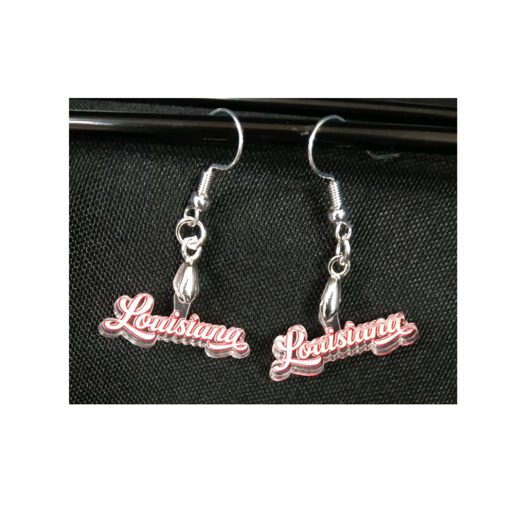 "Louisiana" Script Acrylic Earrings