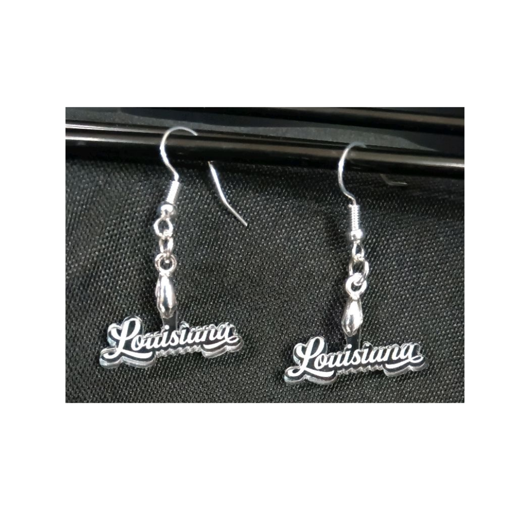"Louisiana" Script Acrylic Earrings