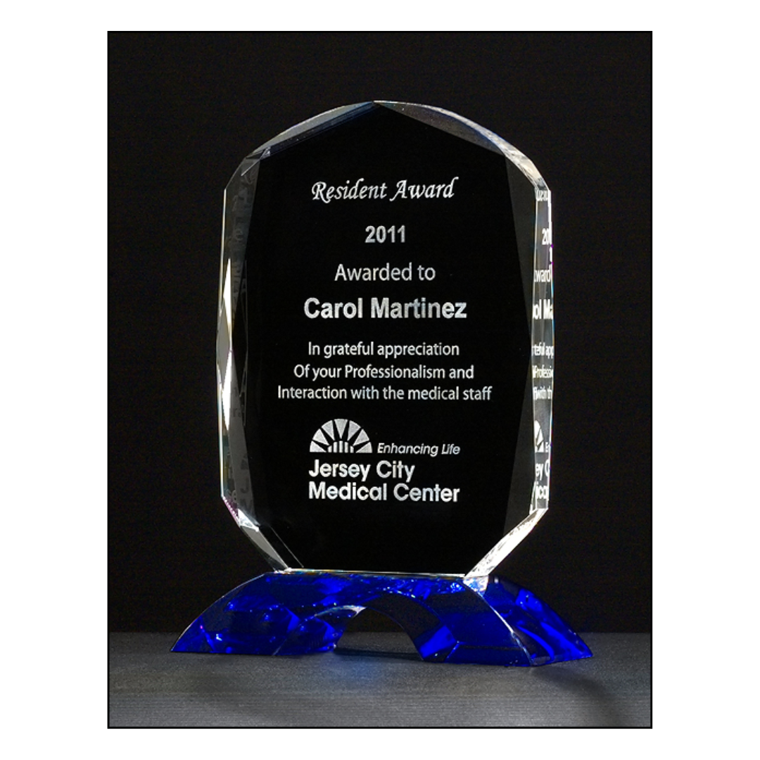 Clear Crystal Award with Cobalt Blue Base