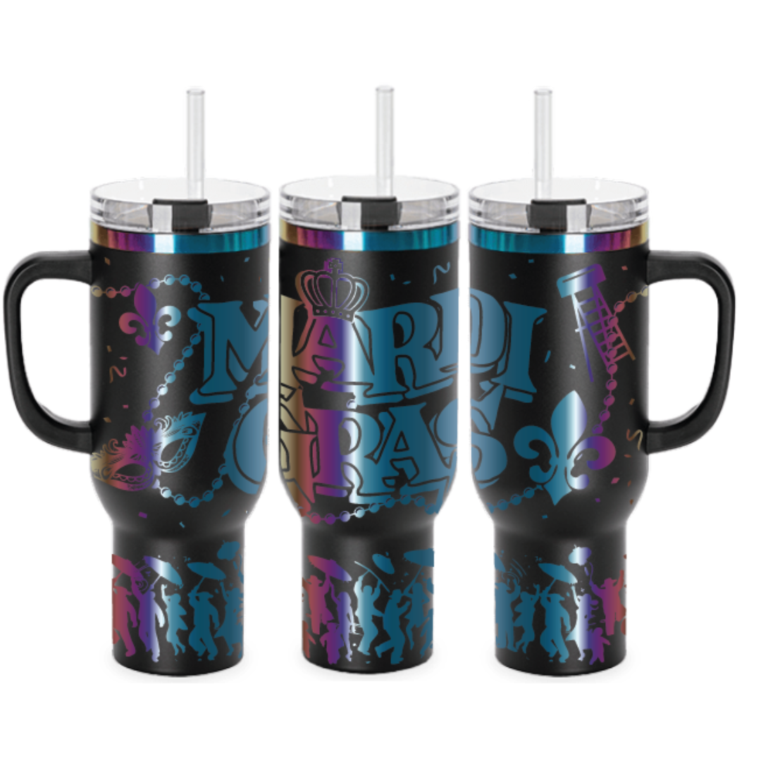 40oz Mardi Gras Second Line Rainbow Engraved Tumbler