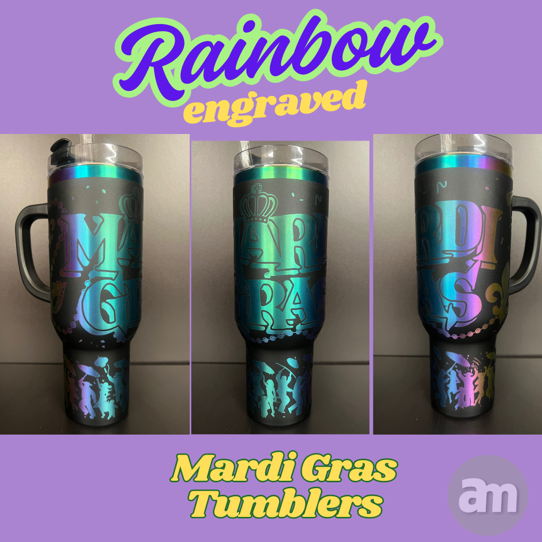 40oz Mardi Gras Second Line Rainbow Engraved Tumbler