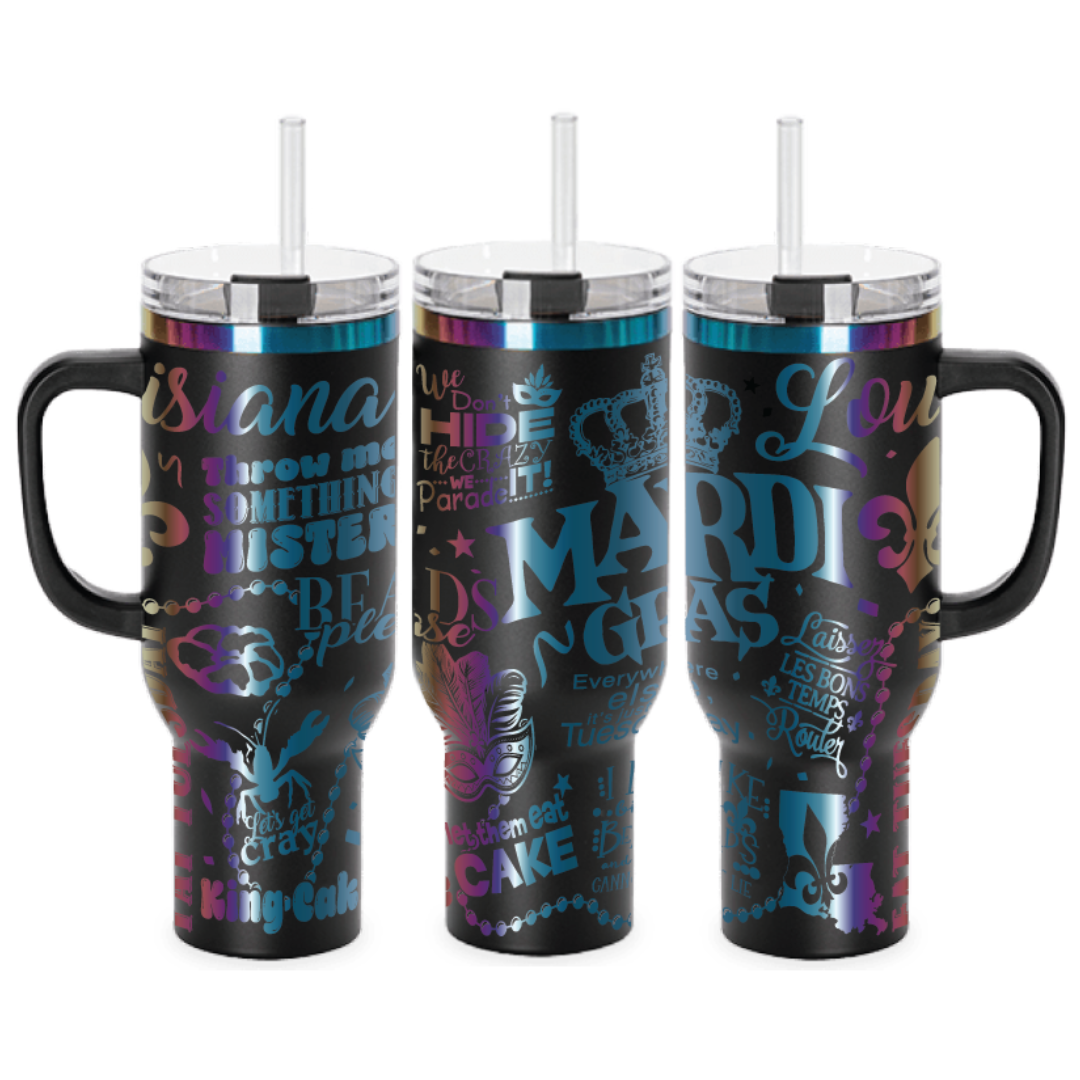 40oz Mardi Gras Favorites Rainbow Engraved Tumbler