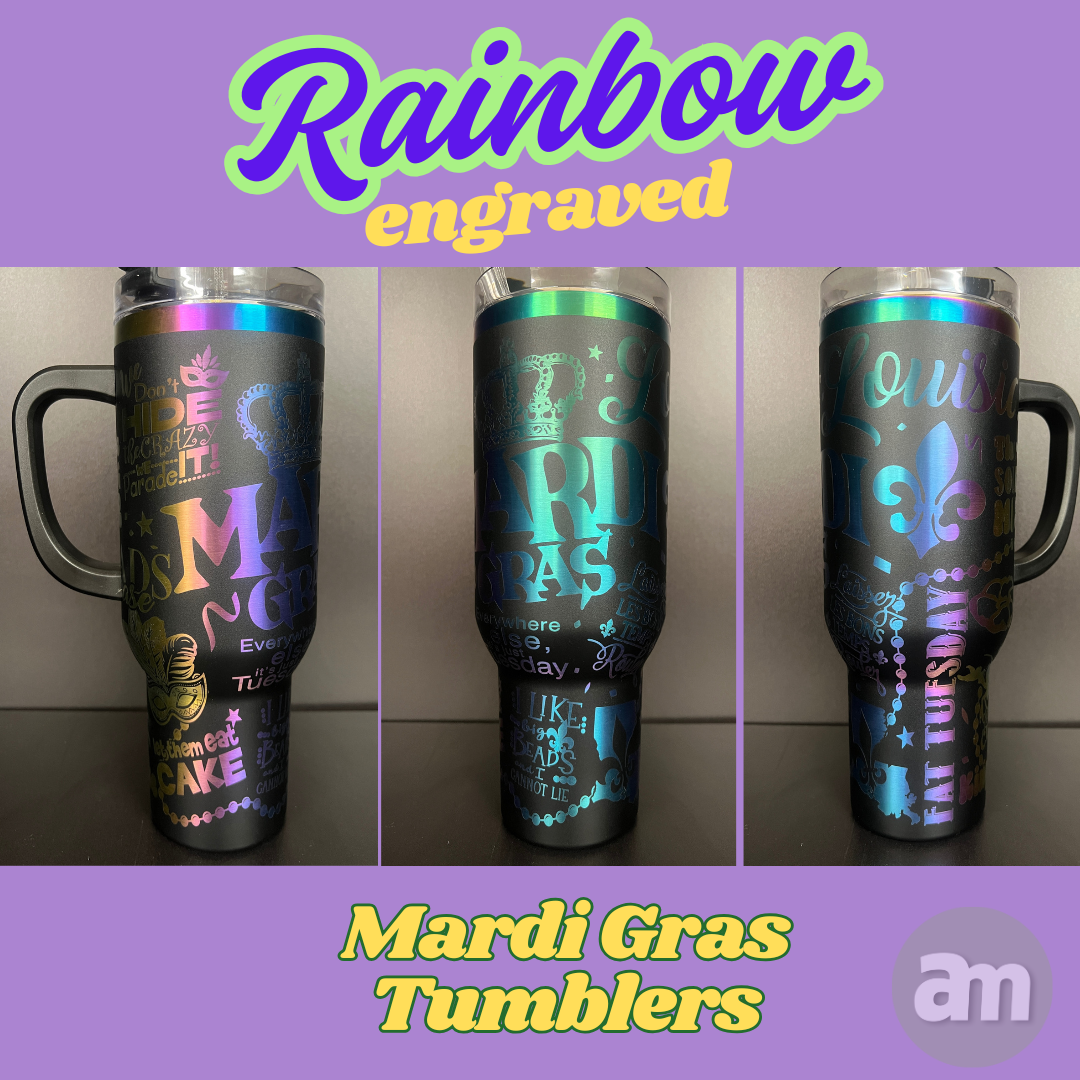 40oz Mardi Gras Favorites Rainbow Engraved Tumbler