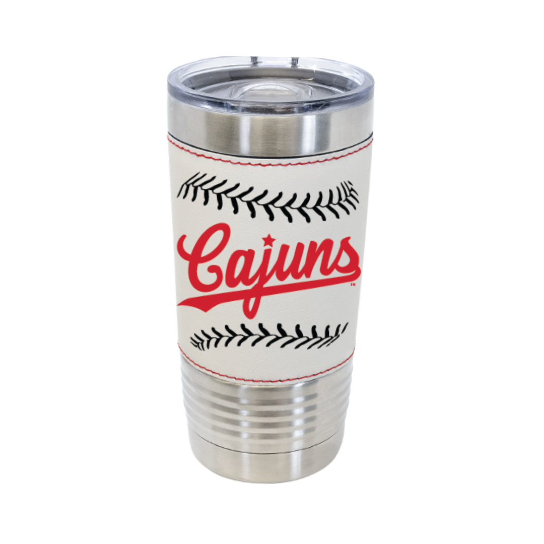 Vintage Cajuns Baseball with Threads Leather 20oz Tumbler - Color Logo