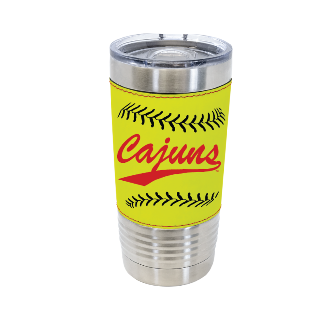 Vintage Cajuns Softball with Threads Leather 20oz Tumbler - Color Logo