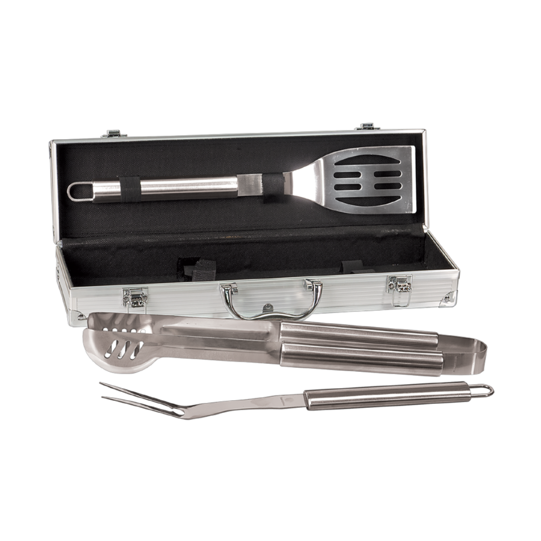 3-Piece Stainless Steel BBQ Set in Aluminum Case