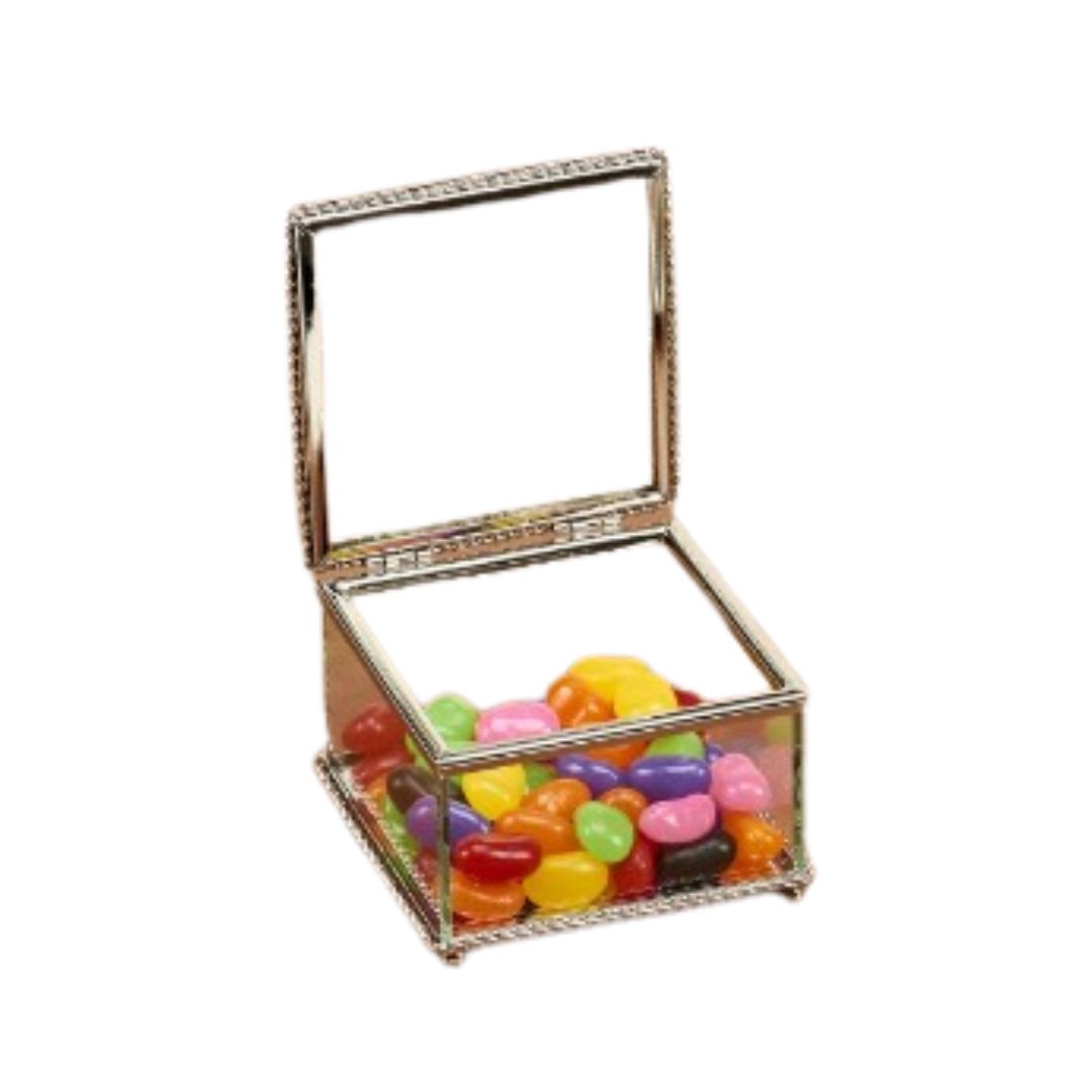 Glass Jewelry Box with Hinged Lid