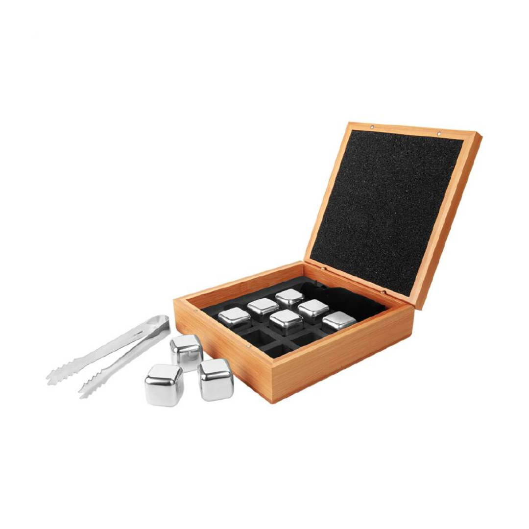 Stainless Steel Whiskey Stone Set in Bamboo Case