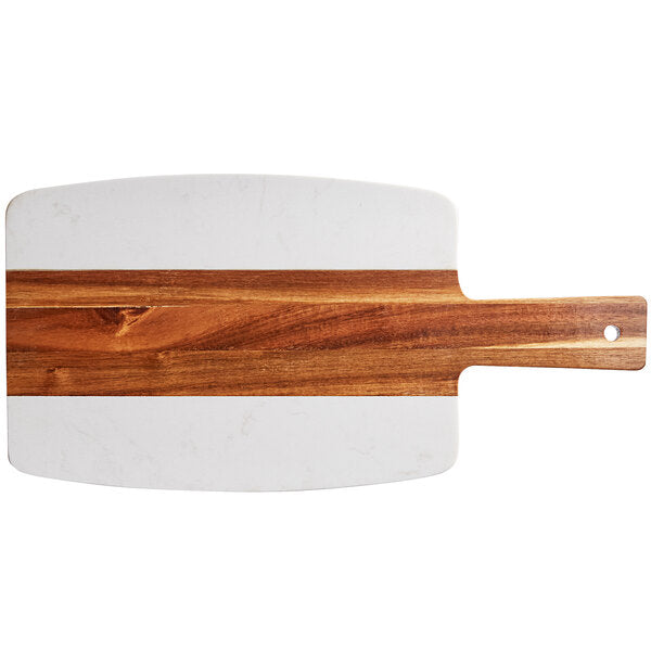 White Marble and Acacia Wood Board with Handle