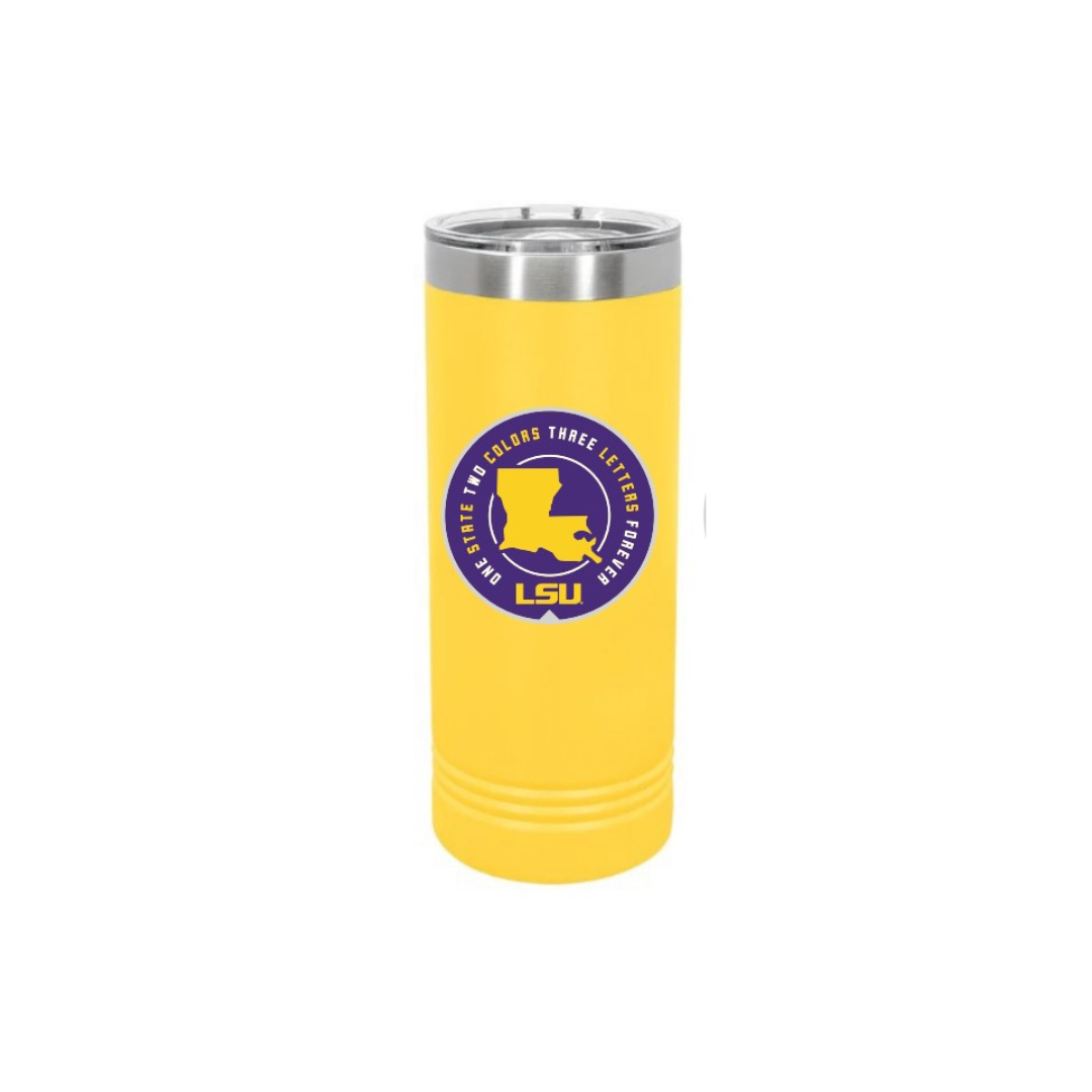 Yellow Slim Stainless Tumbler With LSU Logo Choice - 22oz